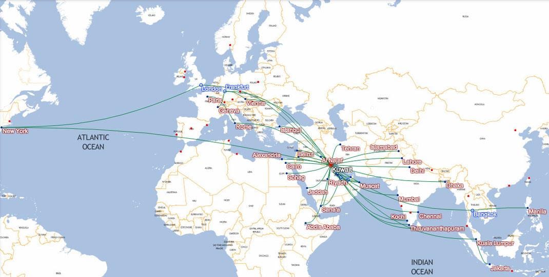 harta e kuvajt airways destinacione